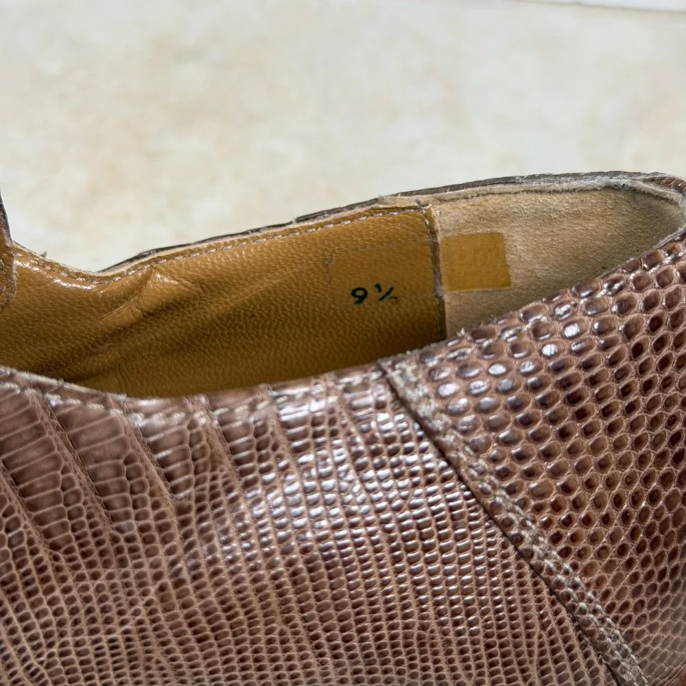 David Eden Oxford Shoes Mens 9.5 Brown Hornback Caiman Lizard Exotic Square Toe